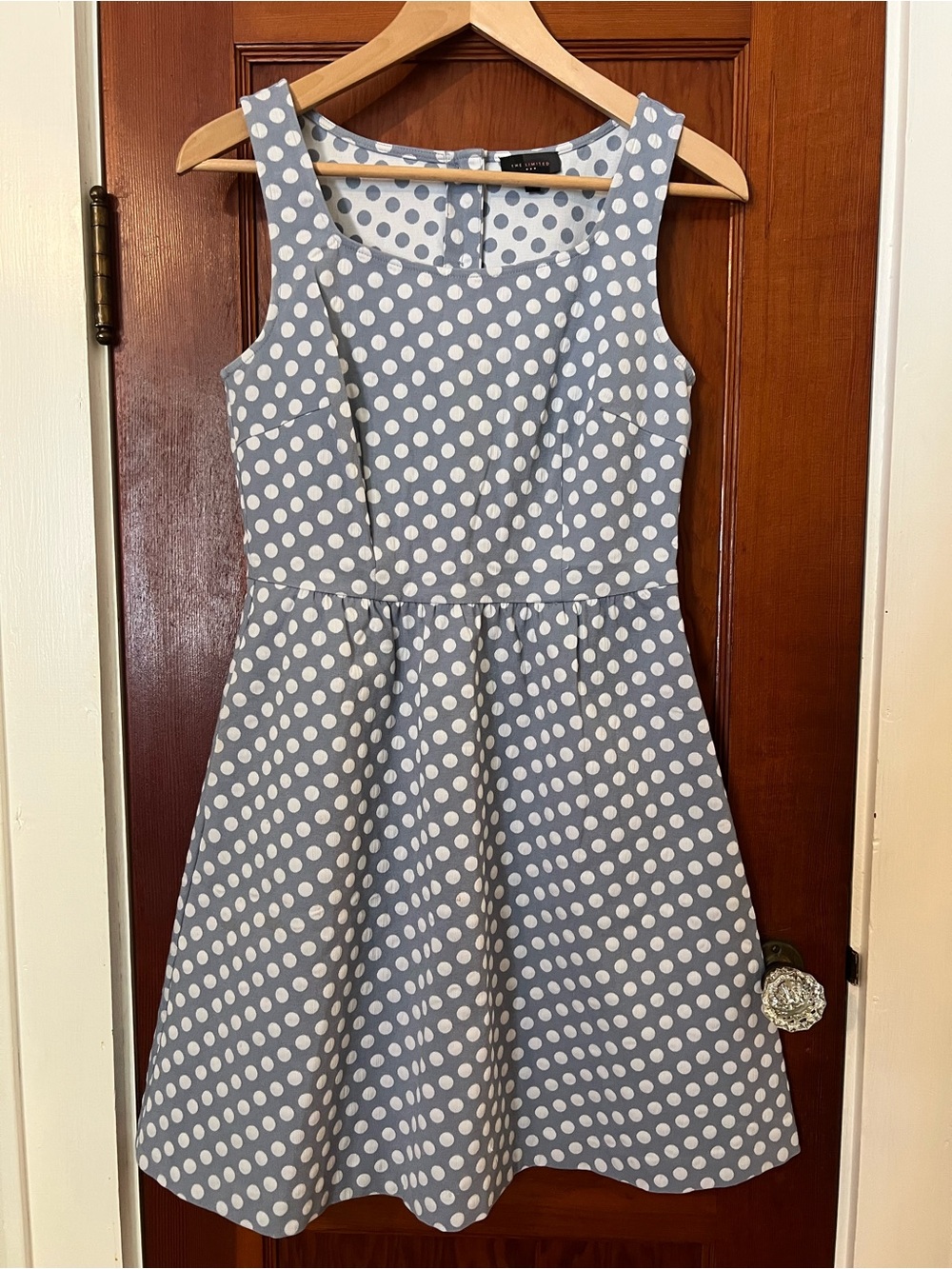 The Limited Light Blue and White Polka Dot Sleeveless Fit-and-Flare Dress - Picture 2 of 8